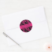 Zebra-Sticker, schwarz und rosa Runder Aufkleber (Umschlag)