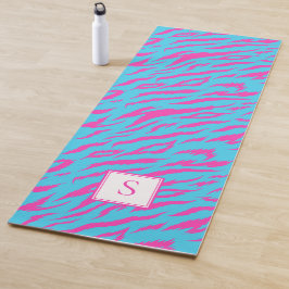 Zebra Streifen Blaues Lila Monogramm Personalisier Yogamatte