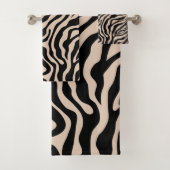 Zebra Streifen Creme Beige Schwarz Wild Animal Pri Badhandtuch Set (Insitu)