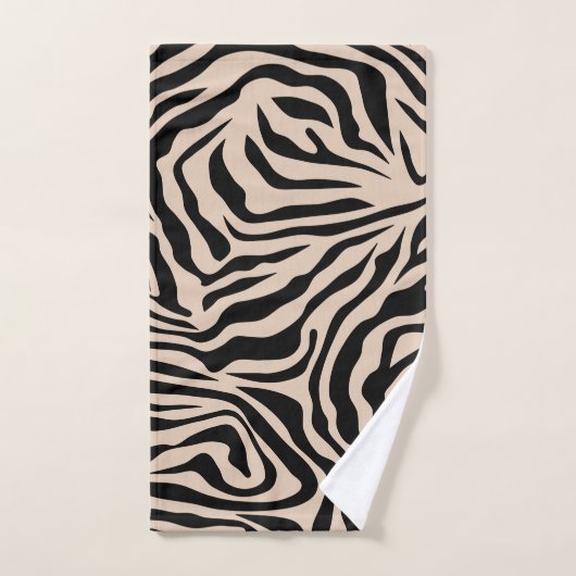 Zebra Streifen Creme Beige Schwarz Wild Animal Pri Badhandtuch Set (Handtuch)