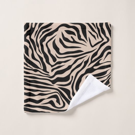 Zebra Streifen Creme Beige Schwarz Wild Animal Pri Badhandtuch Set (Waschlappen)