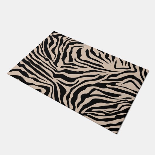 Zebra Streifen Creme Beige Schwarz Wild Animal Pri Fußmatte (Schrägansicht)