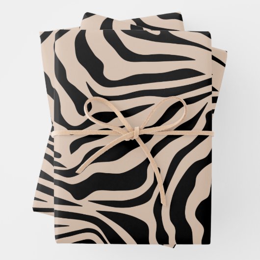 Zebra Streifen Creme Beige Schwarz Wild Animal Pri Geschenkpapier Set (Beispiel)