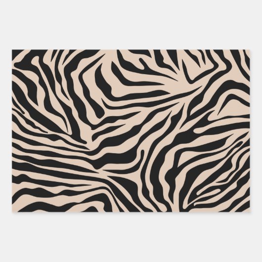 Zebra Streifen Creme Beige Schwarz Wild Animal Pri Geschenkpapier Set (Vorderseite)