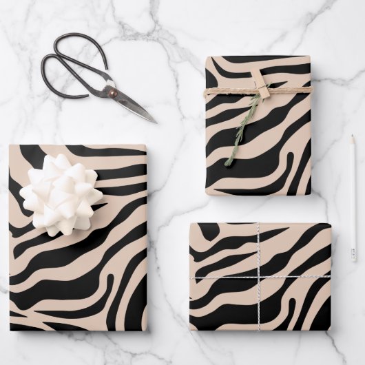 Zebra Streifen Creme Beige Schwarz Wild Animal Pri Geschenkpapier Set (Vorderseite)