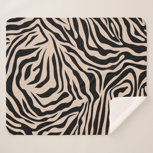 Zebra Streifen Creme Beige Schwarz Wild Animal Pri Sherpadecke (Vorderseite (Horizontal))