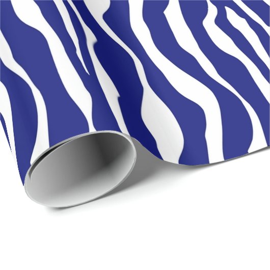 Zebra-Streifen - Dunkles Kobalt Blau und Weiß Geschenkpapier (Rolleneckpunkt)