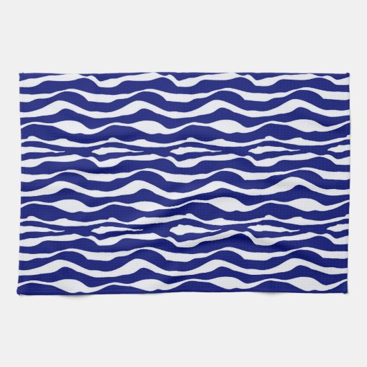 Zebra-Streifen - Dunkles Kobalt Blau und Weiß Handtuch (Horizontal)