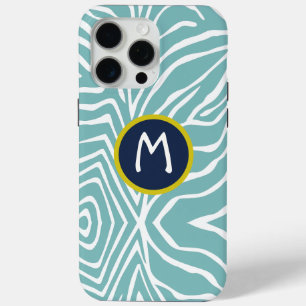Zebra Streifen für jedes farbige blaue Monogramm iPhone 15 Pro Max Hülle