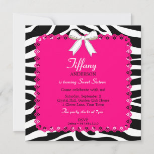 Zebra Streifen mit Hot Pink Lace Sweet 16 Birthday Einladung