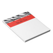 Zebra Streifen mit Personalisiertem roten Notepad Notizblock (angewinkelt)