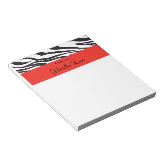 Zebra Streifen mit Personalisiertem roten Notepad Notizblock (angewinkelt)