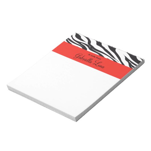 Zebra Streifen mit Personalisiertem roten Notepad Notizblock (Rotiert)