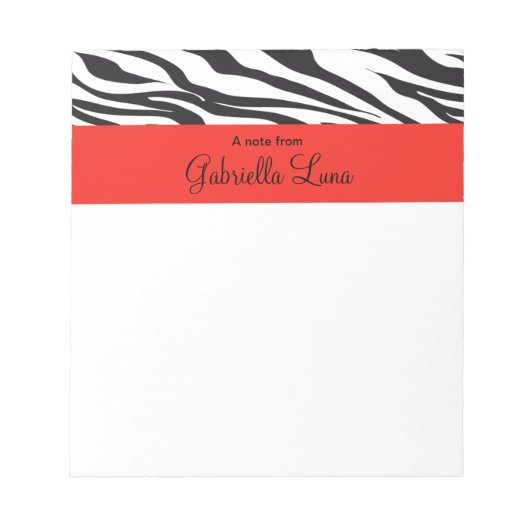 Zebra Streifen mit Personalisiertem roten Notepad Notizblock (Vorderseite)