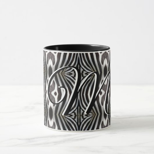 Zebra Streifen Monogramm in Schwarz-Weiß Tasse (Zentrum)
