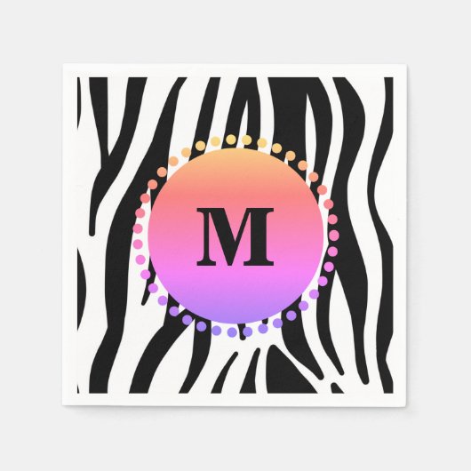 Zebra-Streifen-Monogramm Serviette (Vorderseite)