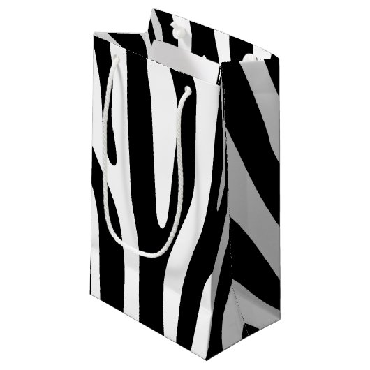 Zebra Streifen Muster schwarz-weiß + Ihre Ideen Kleine Geschenktüte (Vorderseite Schrägansicht)