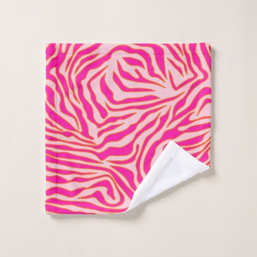 Zebra Streifen Rosa Orange Wild Animal Print Badhandtuch Set (Waschlappen)