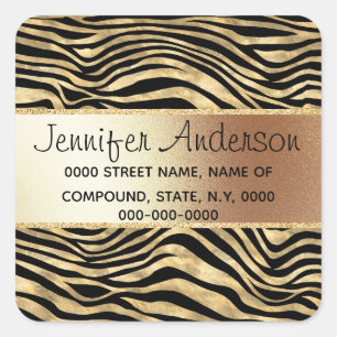 Zebra streifen safari Tierdruck Gold schwarzen Chi Quadratischer Aufkleber
