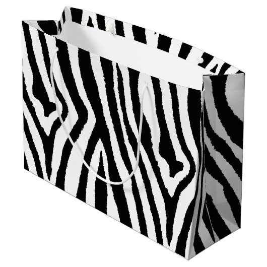 Zebra Streifen Schwarz/Weiß | Bold Safari Große Geschenktüte (Rückseite Schrägansicht)