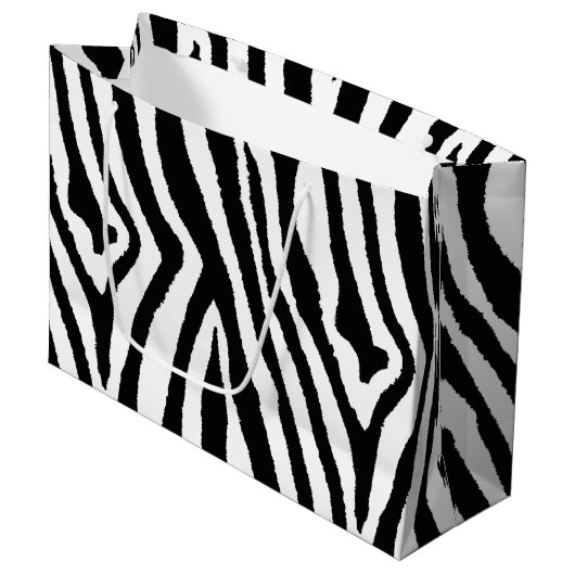 Zebra Streifen Schwarz/Weiß | Bold Safari Große Geschenktüte (Vorderseite Schrägansicht)