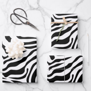 Zebra Streifen Schwarz-Weiß-Wildtierdruck Geschenkpapier Set