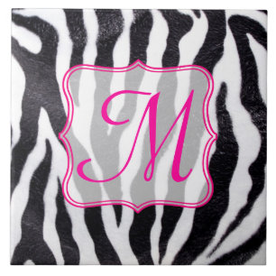 Zebra-Streifen-Tierdruck-Monogramm-Display-Kachel Fliese