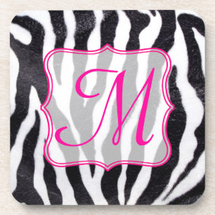 Zebra-Streifen-Tierdruck-Monogramm-Getränkeunterse Untersetzer