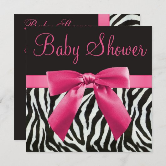 Zebra-Streifen u. Rosa druckten Bogen-Babyparty Einladung (Vorne/Hinten)