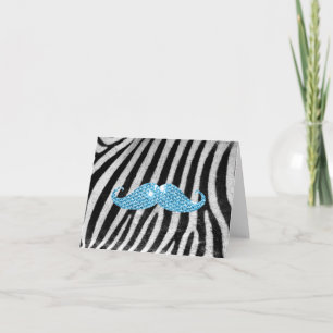Zebra-Streifen und blauer Bling Schnurrbart Karte