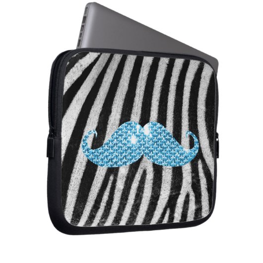 Zebra-Streifen und blauer Bling Schnurrbart Laptopschutzhülle (Vorne Rechts)