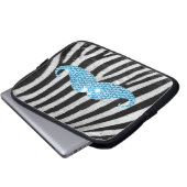 Zebra-Streifen und blauer Bling Schnurrbart Laptopschutzhülle (Vorne Knopf)