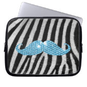 Zebra-Streifen und blauer Bling Schnurrbart Laptopschutzhülle (Vorderseite)