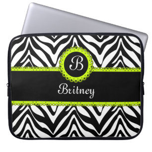 Zebra-Streifen und Limones grünes Spitze-Monogramm Laptopschutzhülle