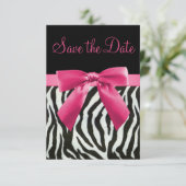 Zebra Streifen und rosa bedruckter Bow Save the Da Date (Stehend Vorderseite)