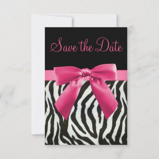 Zebra Streifen und rosa bedruckter Bow Save the Da Save The Date (Vorderseite)