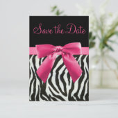 Zebra Streifen und rosa bedruckter Bow Save the Da Save The Date (Stehend Vorderseite)
