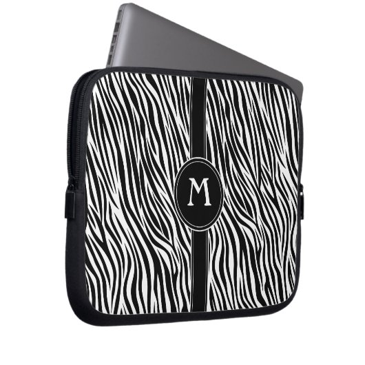 Zebra-Streifenmuster mit Monogramm Laptopschutzhülle (Vorne Rechts)