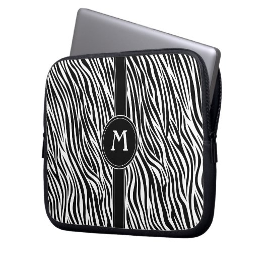 Zebra-Streifenmuster mit Monogramm Laptopschutzhülle (Vorderseite Links)