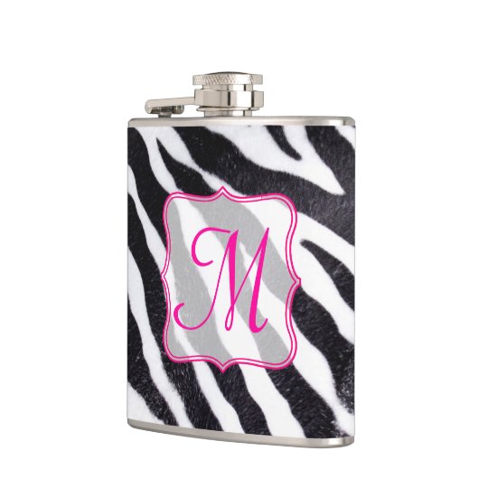 Zebra Strip Animal Print Monogram Whiskey Flask Flachmann (Links)