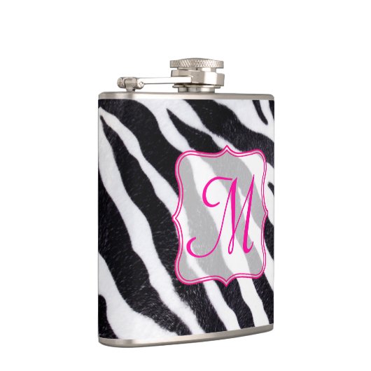 Zebra Strip Animal Print Monogram Whiskey Flask Flachmann (Rechts)