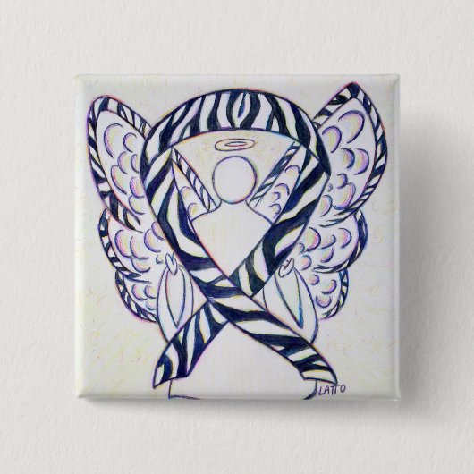 Zebra Strip Awareness Ribbon Angel Art Button (Vorderseite)