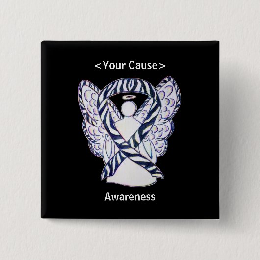 Zebra Strip Awareness Ribbon Angel Button Button (Vorderseite)