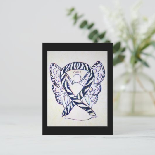 Zebra Strip Awareness Ribbon Angel Postkarten (Stehend Vorderseite)