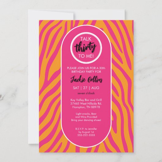 Zebra Stripe 30. Geburtstag Party Einladung (Vorderseite)