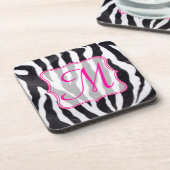 Zebra Stripe Animal Print Monogram Drink Coaster Untersetzer (Linke Seite)