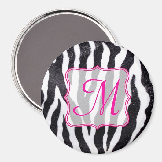 Zebra Stripe Animal Print Monogram Initial Magnet (Vorderseite/Rückseite)