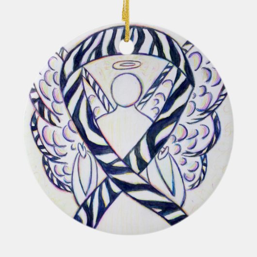 Zebra Stripe Awareness Ribbon Angel Kunst, Dichtun Keramik Ornament (Hinten)
