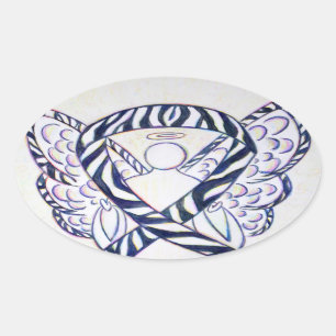 Zebra Stripe Awareness Ribbon Angel Oval Stickers