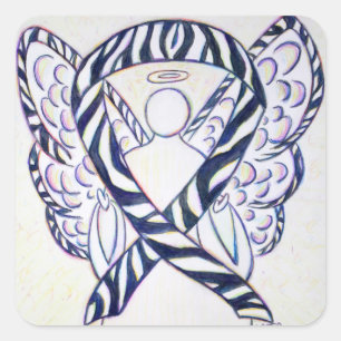 Zebra Stripe Awareness Ribbon Angel Square Decal Quadratischer Aufkleber